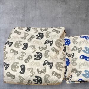 Gamer Game Controllers Full flat sheet Pillow Case cotton blend Black White Blue